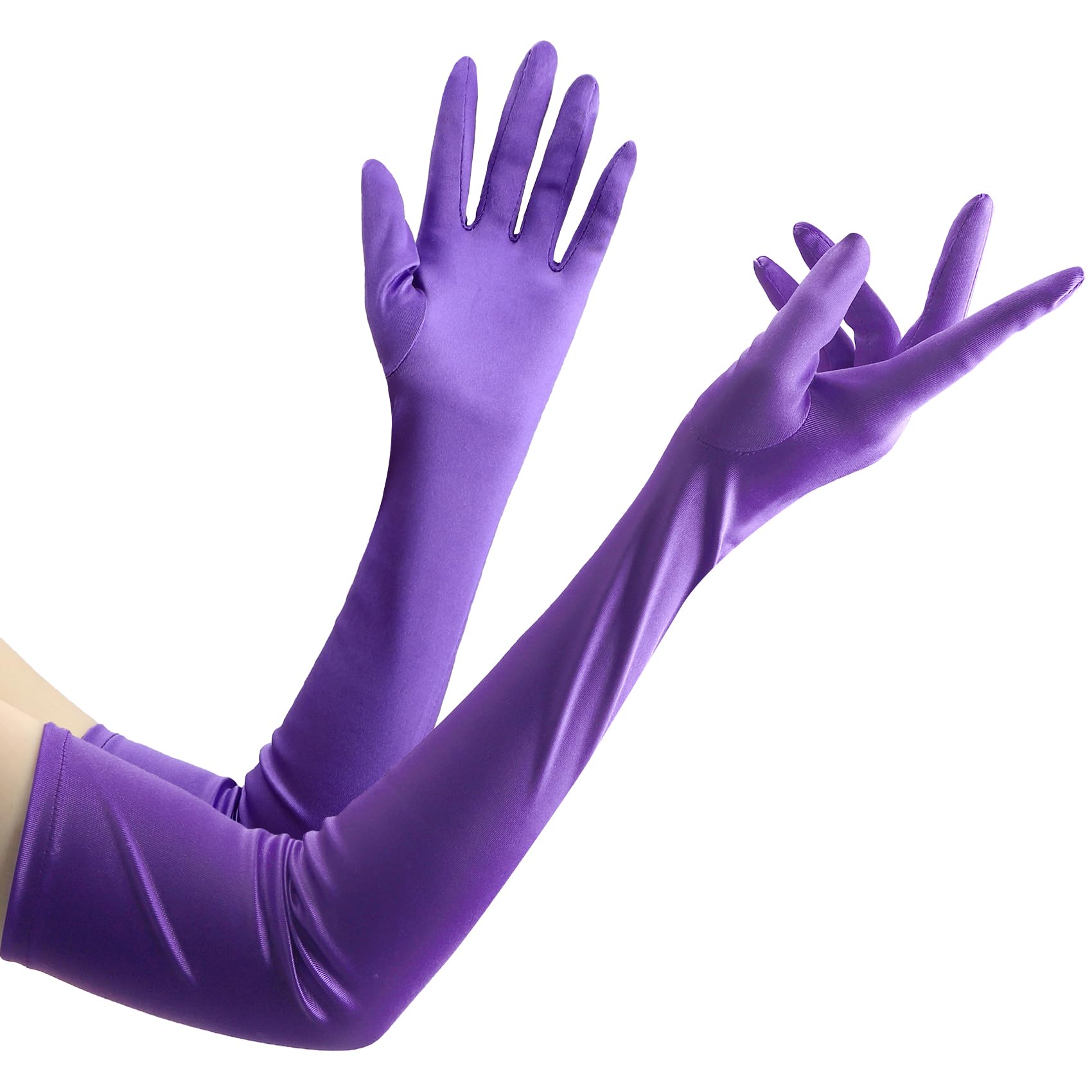 SycloPak Long Purple Gloves for Women Elegant Prom Party Halloween Costume Accessories Bridal Fancy Dress Wedding Satin Opera Gloves Elbow Length Evening 1920s Vintage Style