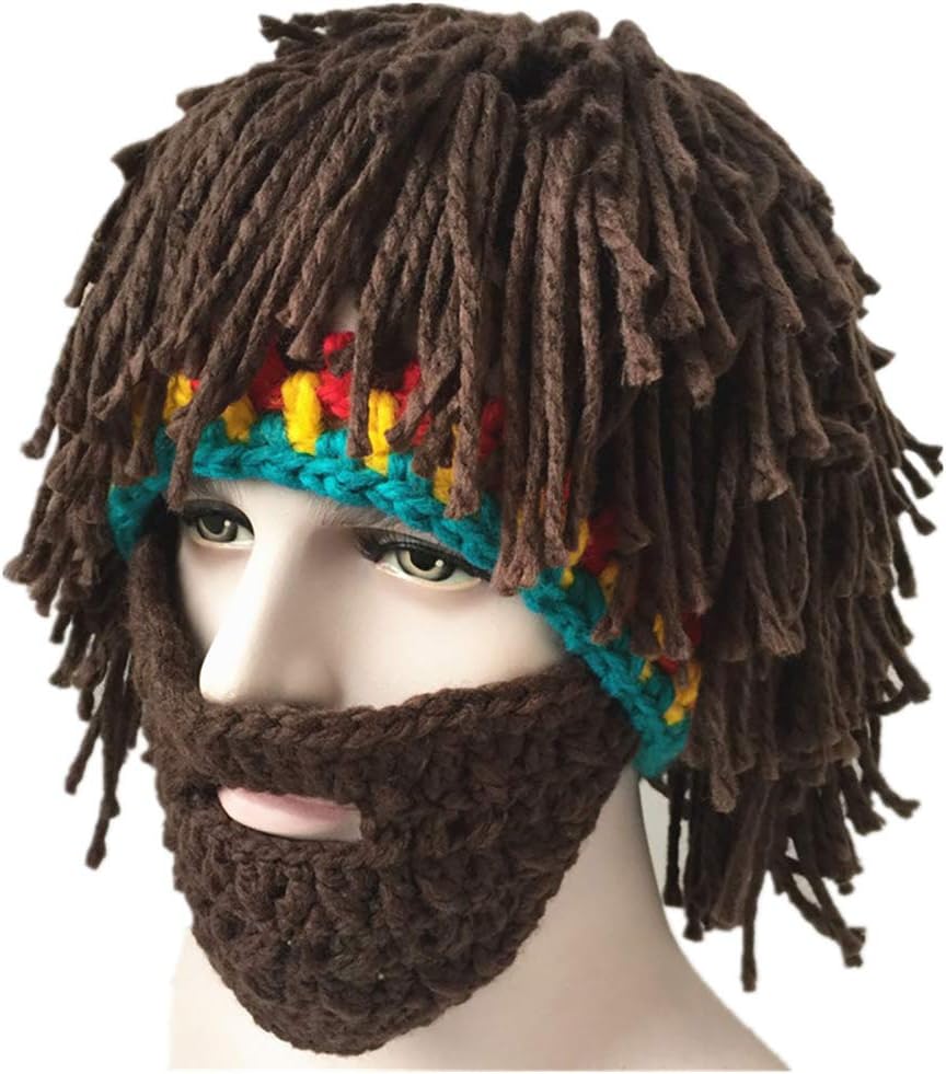 PShip Creative Knit Bearded Hats Handmade Beard Wig Warm Caps