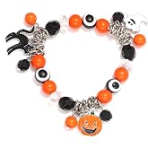 CEALXHENY Halloween Bracelets Ghost Pumpkin Switch Charm Bracelets Gifts Stretch Beaded Bracelets for Women