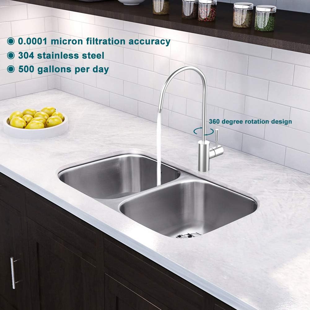 GEE BON 7-Stage RO Reverse Osmosis Under Sink Water Filtration System, 500 GPD Fast Flow Tankless Water Purification Machine with Water Filter Faucet, TDS Reduction, 1:1 Drain Ratio - - 