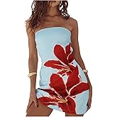 SOLY HUX Women's Floral Print Bodycon Mini Dress Strapless Bandeau Tube Dress Summer Party Dresses
