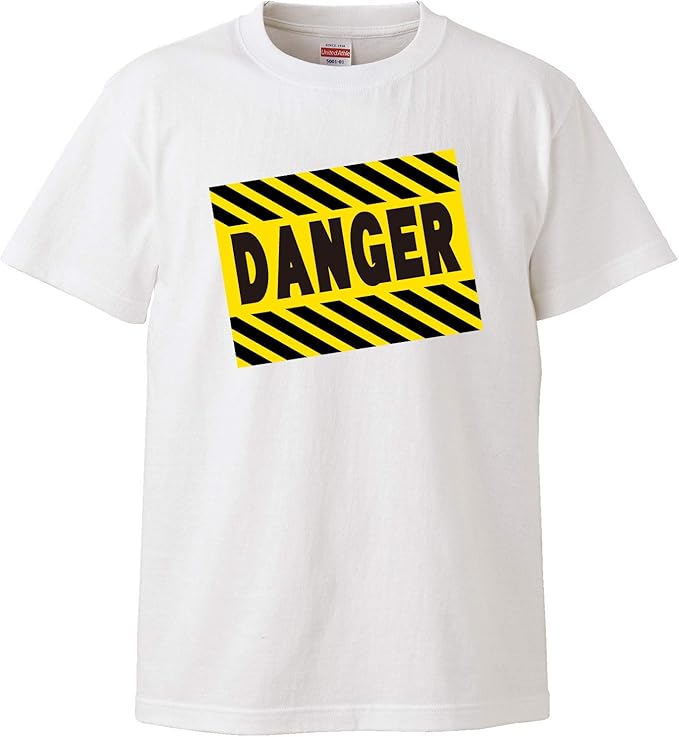 Amazon 南堀江のおもしろtシャツ Danger 事故事件現場で見かけるあのテープ 立入禁止 おもしろ半袖tシャツ ホワイト Tシャツ カットソー 通販