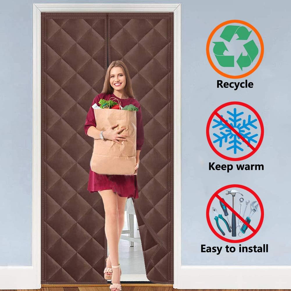 MODKOY Magnetic Thermal Screen Door Curtain 125 x 220 cm, Magnetic Screen Door, High Density Easy Installation, For Living room,Patio door - Brown