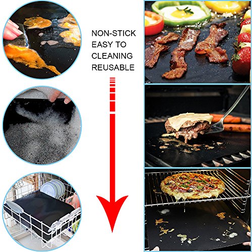 Grill Mat, BBQ Grill Mat Baking Mat Set of 5, 100% Nonstick FDA Approved for Gas, Charcoal, Electric Grill and More, Reusable and Easy to Clean - 15.75 x 13 Inch (black)