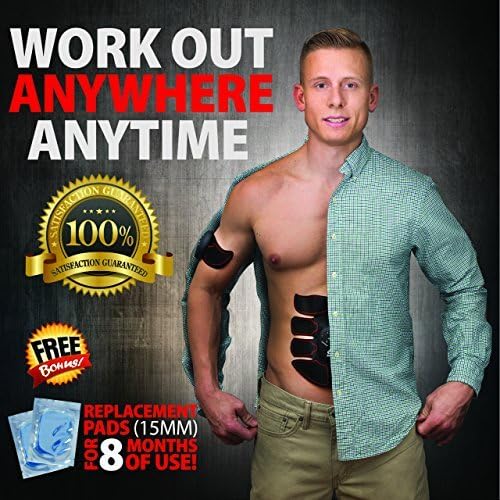 EMS Abs and Muscle Stimulator Belt: Electronic Muscle Stimulation and Exercise Trainer to Burn Fat and Tone Abdominals, Biceps, Triceps and Lower Body for Men and Women - 30 Free Replacement Gel Pads