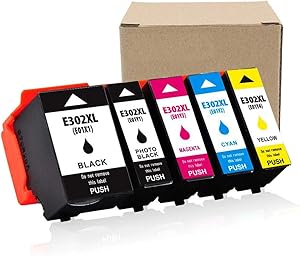INKWAY Remanufactured Ink Cartridege Replacement for Epson 302 XL 302XL Used for Expression Premium XP-6000 XP-6100 Printer, 5-Pack (1 Photo Black, 1 Black, 1 Cyan, 1 Magenta, 1 Yellow)