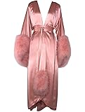 BathGown Women's Robe Fur Nightgown Bathrobe Sleepwear Feather Bridal Robe with Belt