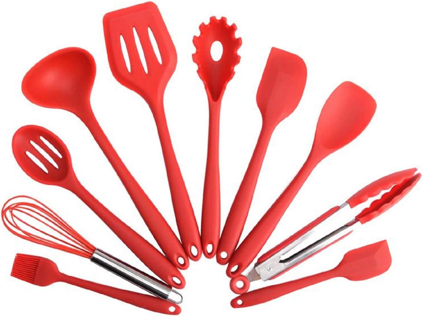 Kuzinako 10 Pcs Heat Resistant Silicone Cooking Utensils Set for Nonstick Cookware Kitchen Cooking Utensils Set Available in Red Color Black Color & Multi-Color Silicone Cooking Utensils for Cooking