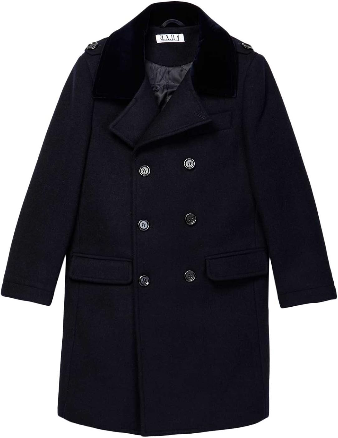 Isaac Mizrahi Boy's 2-20 Velvet Collar Quilt Lined Wool Blend Peacoat: Clothing