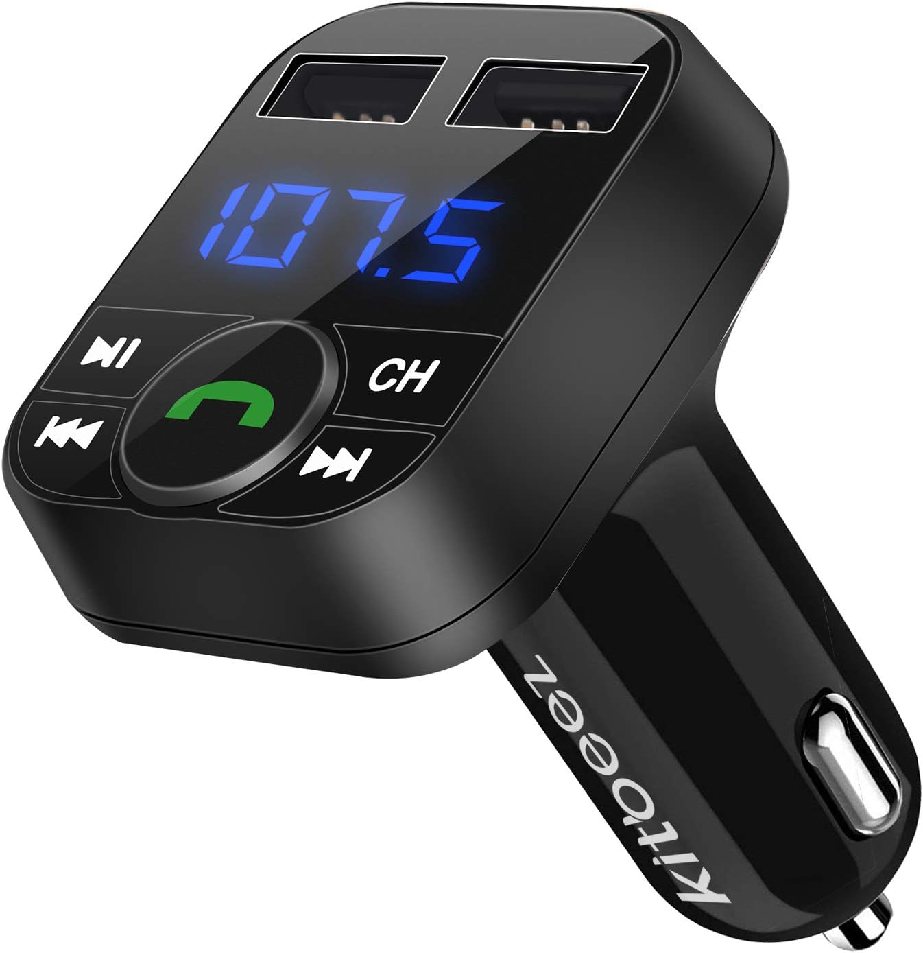 Kitbeez Wireless Bluetooth FM Transmitter, Handsfree Call Car Charger Radio Receiver&Mp3 Music Stereo Adapter,Dual USB Port Charger Compatible for iPhone,iPad,Samsung Galaxy,LG,HTC,Smartphone