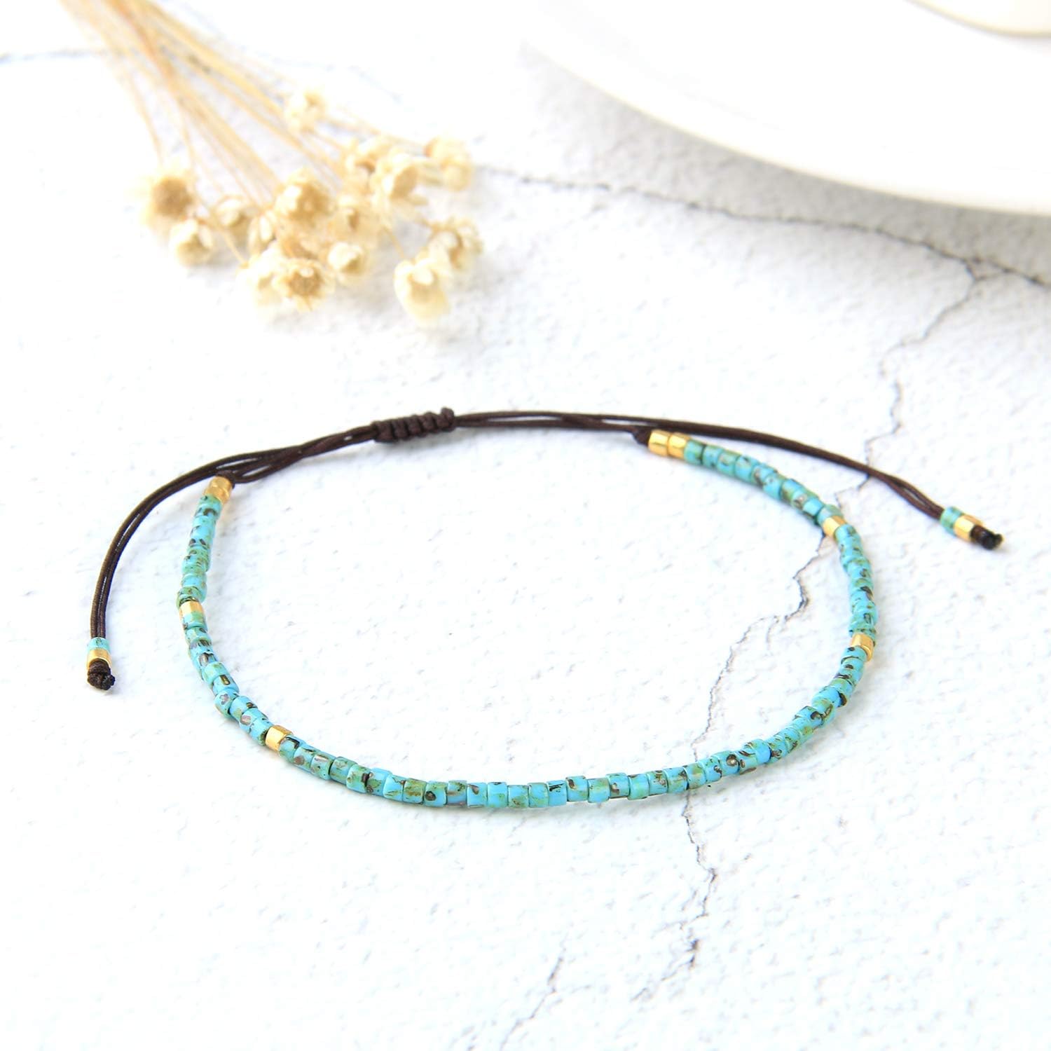 KELITCH Seed Beaded Friendship Bracelets Thin Rope Bracelets Women Handmade Jewelry (Lake Blue), Lake Blue a, 10 inch - Image 4