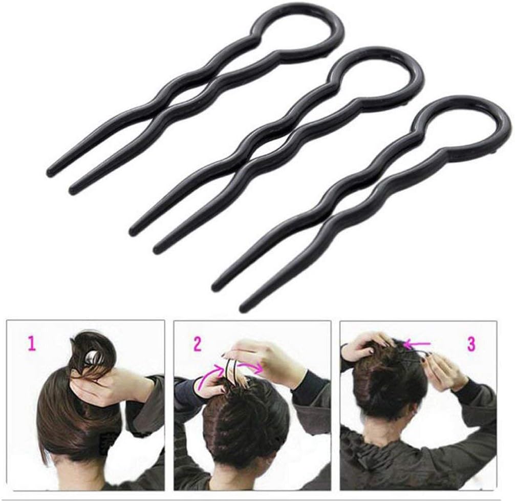 3pcs Black Long 3 34inch Plastic U Shaped Hair Insert Fork Plug