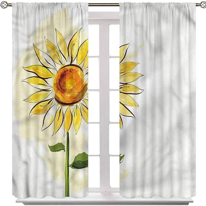 YUAZHOQI Flower Window Curtains, Watercolor Style Sunflower, Set of 2