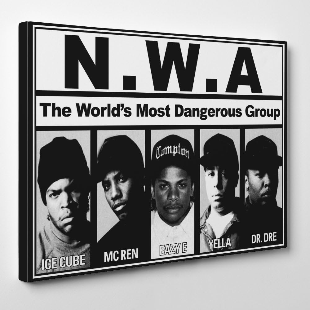 Big Art Shop - NWA - Framed Canvas Art Print - Rap Hip-Hop LA Retro Ice Cube Dr Dre Music, 24x16 inches / 61x41x1.8 cm