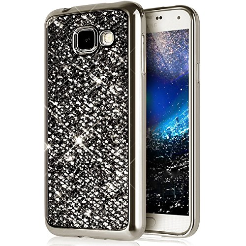 PHEZEN Galaxy J7 V Case,J7 Perx Case,Galaxy J7 Sky Pro Case, Luxury Glitter Sparkle Bling Case,Electroplated Soft TPU Bumper Crystal Diamond Case for Samsung Galaxy J7 2017, Black
