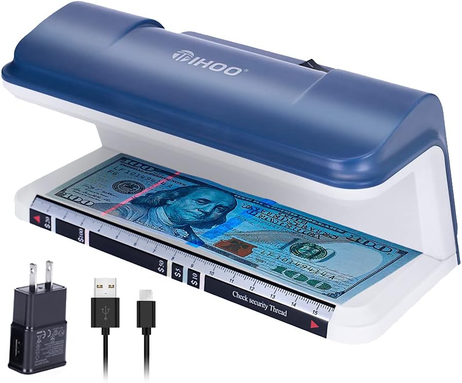 Amazon Com Tihoo Counterfeit Bill Detector With Led Uv Light Money Marker Counterfeits Money Detector Fake Money Detector Machine For Bill Blue Office Products