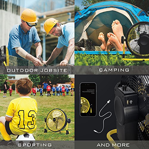 Geek Aire Rechargeable Outdoor Floor High Velocity Fan, Cordless, Max 1500 CFM High Performance Airflow, Up to 24 Hours Run Time, with USB Output for Recharging Digital Devices, 12 inch Metal Blade - Thumbnail 6