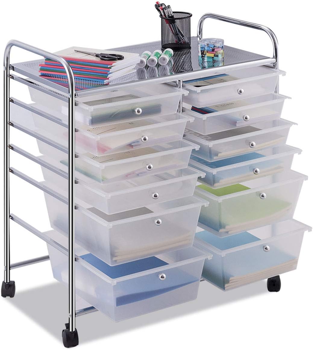 Giantex 12 Drawer Rolling Storage Cart Tools Scrapbook Paper Office School Organizer (White) : Office Products