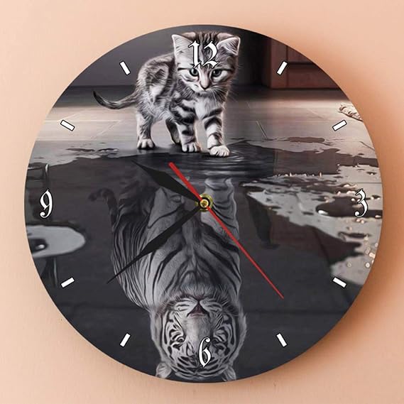 3d Anime Animal Acrylique Horloge Murale Tabby Chat Reflet Blanc Tigre Maison Gateau Illustration De Decoration D Art 12 Pouces Amazon Fr Cuisine Maison