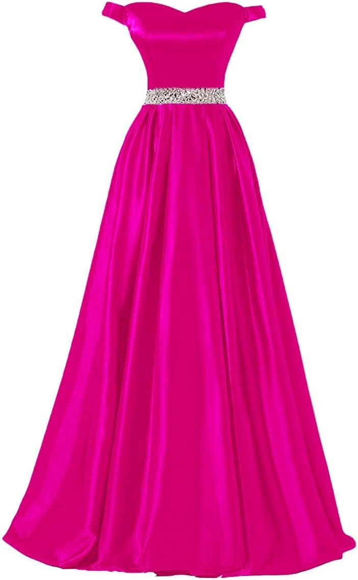 Awishwill Women's Off Shoulder Cap Sleeve Sequines Long Satin Prom Evening Dress Sweetheart Formal Party Gown