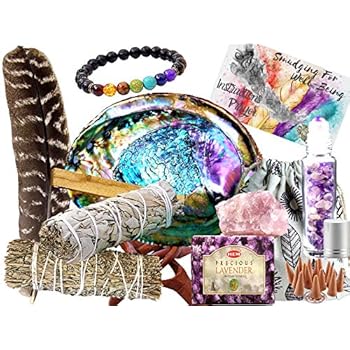 Sage Smudge Kit: ULTIMATE 12 Piece Spiritual Gifts Variety Smudging Kit: XL Abalone Shell, White Sage & Blue Sage Smudge Sticks, Palo Santo, Healing Crystals Amethyst Roller,Chakra Bracelet,More!