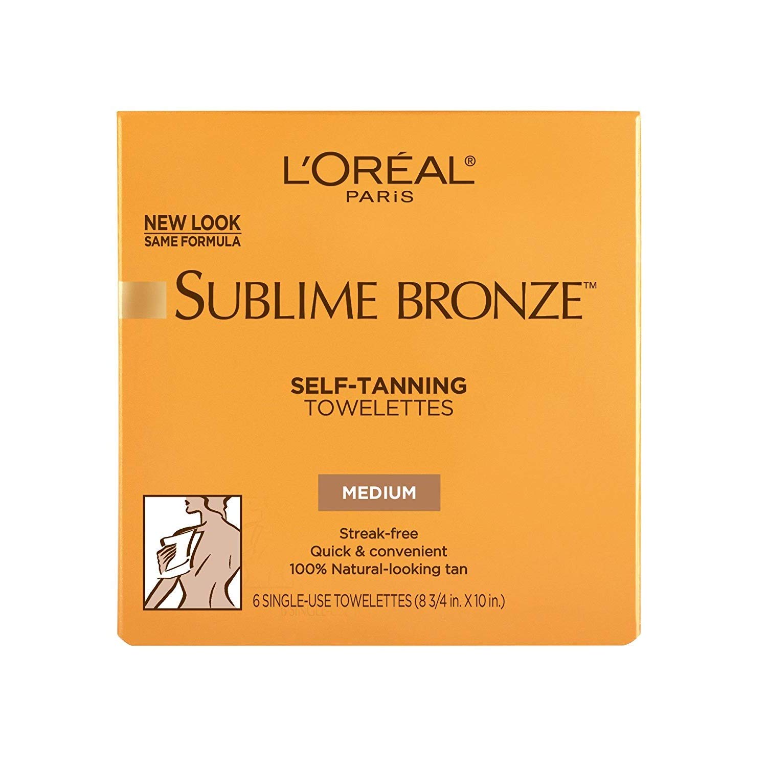 L'Oreal SUBLIME BRONZE Self-Tanning Towelettes For Body Medium Natural Tan 6 Each (Pack of 3)
