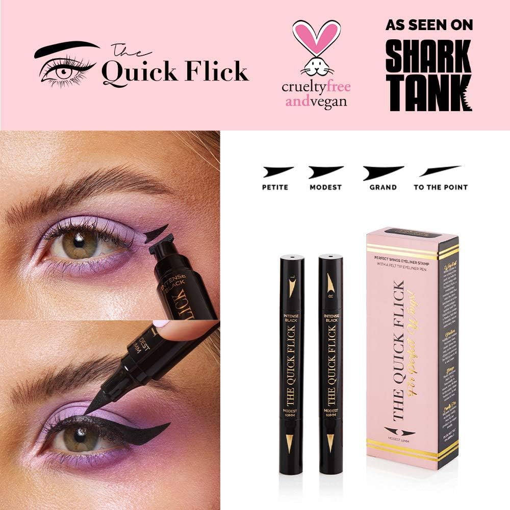 The Quick Flick Vegan Eyeliner Stamp | Waterproof, Smudge Proof, Long Lasting Liquid Eyeliner Pen, Winged Eyeliner Stamp, Australian Makeup, As Seen on Shark Tank, Intense Black - 8mm