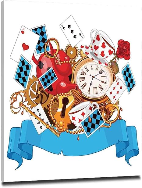 Amazon アリスインワンダーランド インテリア 絵画 フレームポスター 30x40cm 1枚 続き 絵 インテリア おしゃれ 部屋飾り 廊下 リビングルーム ベッドルーム マッドデザインカードクロックティーポットキーフラワーズファンタジーワールドイラストデ コラティブマルチ