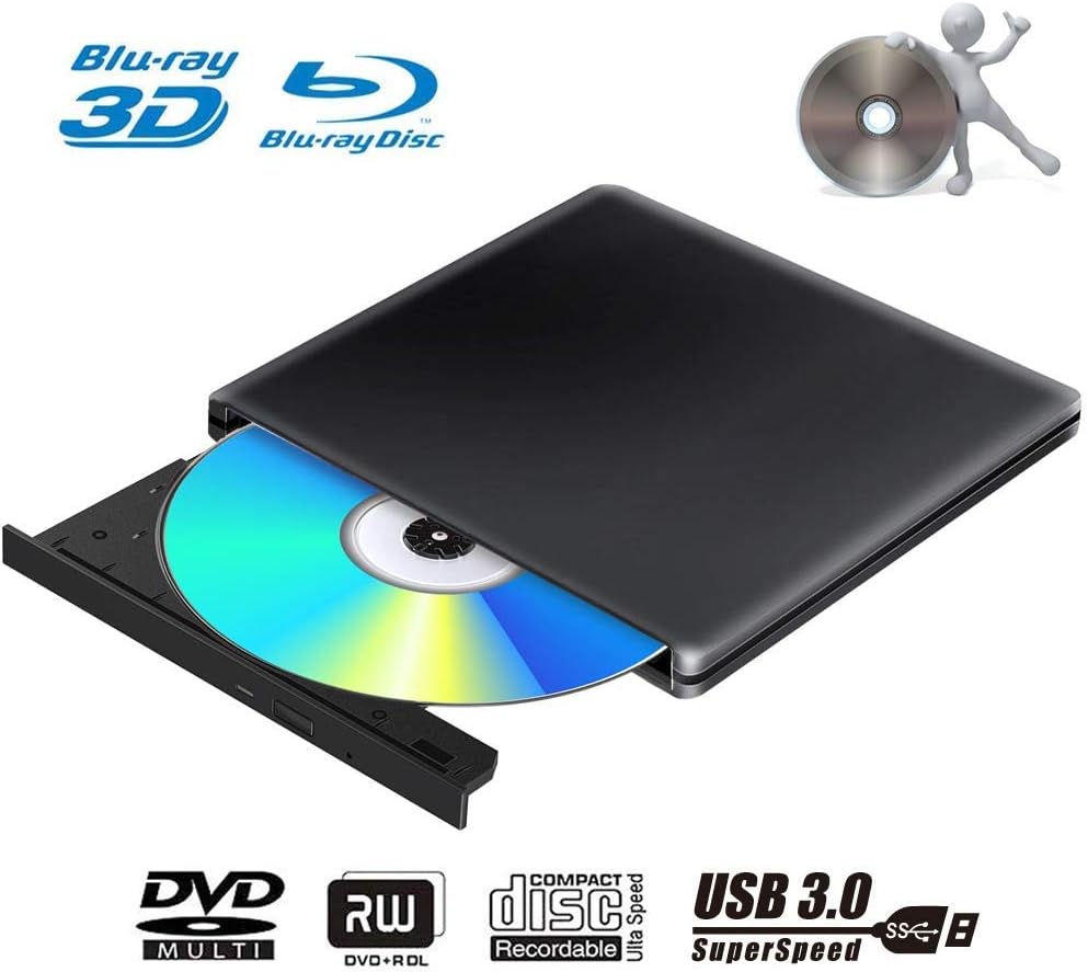 External 4K 3D Blu Ray DVD Drive Burner, Portable Ultra Slim USB 3.0 Blu Ray BD CD DVD Burner Player Writer Reader Disk for Mac OS, Windows 7/8.1/10 /Linxus, Laptop, PC