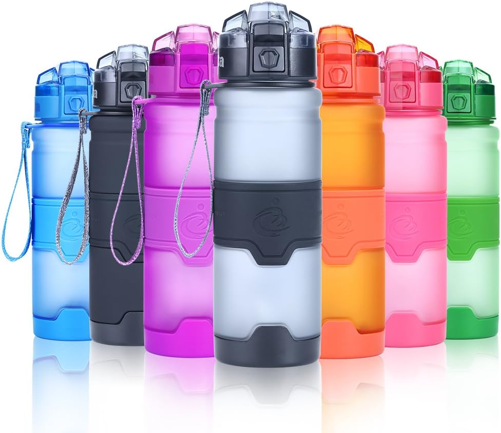 Grsta Sport Water Bottle, 500ml/17oz-Gray Bpa Free Eco-Friendly Tritan Plastic, Reusable Drinks Water Bottles with Filter, for Kids, Running, Gym,Camping, Outdoors