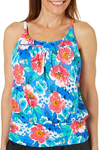 Paradise Bay Womens Garden Beauty Mastectomy Tankini Top 14 Blue/Multi