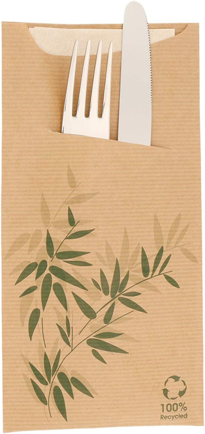 Cutlery Sachets+Napkin "Just In Time"- Feel Green 80 + 10Pe Gsm + (18Gsm) 11,2X22,5 Cm Natural Kraft Ribbed - 100 Units - Image 3