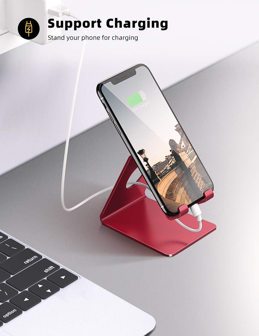 Lamicall Cell Phone Stand, Phone Dock : Cradle, Holder, Stand Compatible with iPhone 6 6s 7 8 X Plus 5 5s 5c XS Max XR 11 Pro, All Android Smartphone, Charging Accessories Desk - Red