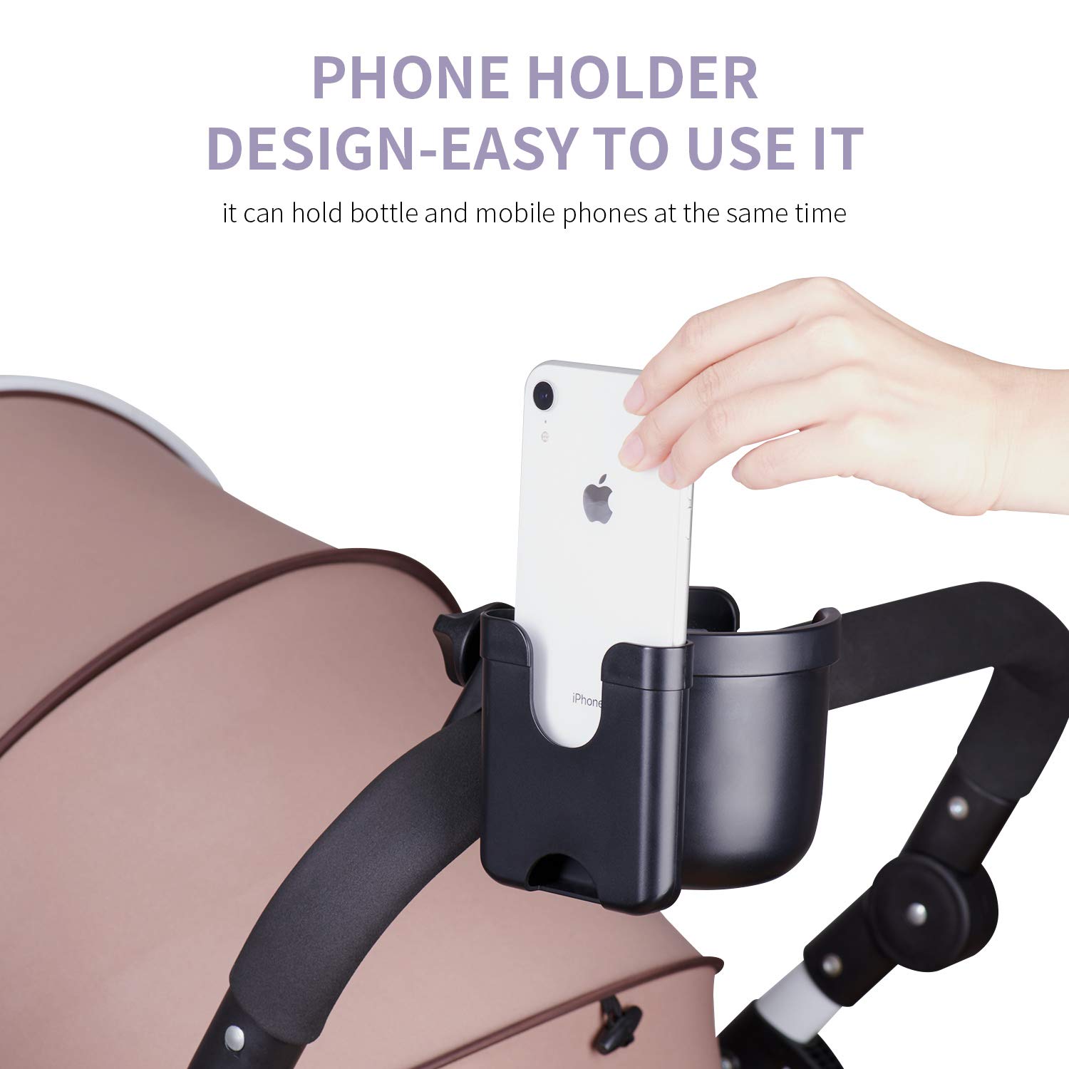 SUNVENO Stroller Universal Cup Holder, 360 Degrees Rotation 2 in 1 Large Bottle Holder with Phone Holder for Stroller, Pushchair,Wheelchair, Walker, Black: Baby