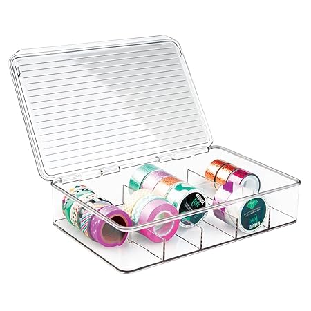 mDesign Aufbewahrungsbox für Bastelbedarf – toller Bastel Organizer mit 5 Fächern – perfekt für Bastelmaterial, wie Glasperlen, Moosgummi und Stoffbänder – durchsichtig