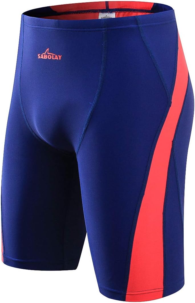 SABOLAY Men's Solid Jammers Swimwear Color Block Swim Jammer Quick Dry Swimming Trunks Swimsuit
