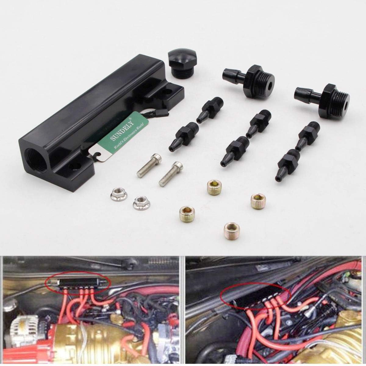 SUNDELYVacuum Intake Manifold Kits 6Port 1/8 NPT Turbo Wastegate Boost Block Black