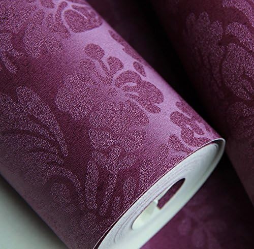 YANCEN Deep Purple Retro Style Wallpaper Bedroom Damascus Dress Shop Salon Pack Crimson Wallpaper,Blue-Purple Long Fiber Non-Woven Plain Fabric,Only The Wallpaper