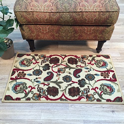 Maxy Home Hamam Floral Ivory 18" x 31" Rubber Backed Door Mat