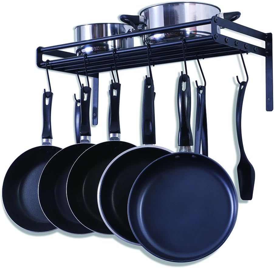 UNENCK Black Kitchen Wall Mount Pot Rack Iron Pot Hanger, 10 Hooks Available
