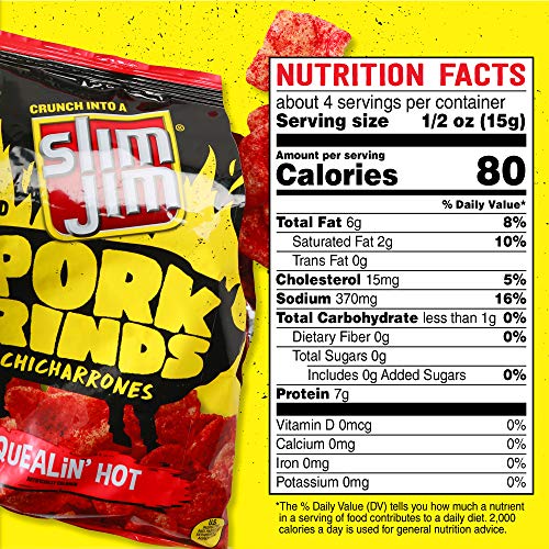 Slim Jim Pork Rinds Squealin' Hot Fried Snacks, Keto Friendly, 2 oz