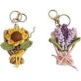 Higge Handmade Crochet Cute Sunflowers and Lavender Keychains 2pc Birthday Gift Bag Wallet Accessories