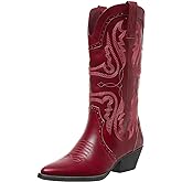 SelRoys Cowboy Boots for Women Cowgirl Mid Calf Western Boots Embroidered Stitched Pointed Toe Chunky Block Heel Brown Red Black US5-11
