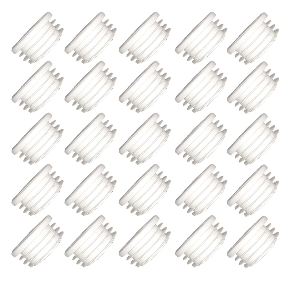 28mm White Plastic Plugs, Round Tube Covers, Inner End Caps for Chairs Desks Tables Foot Furniture Pipe, 20 Pcs