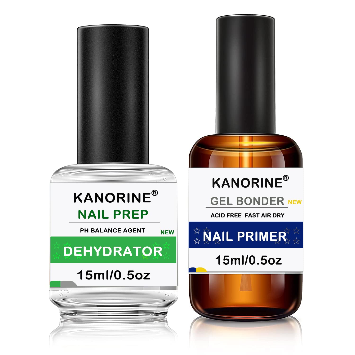 Kanorine Nail Primer & Nail Prep Dehydrate Set Gel Nail Polish Bonding Helper Dehydrator & Bond Primer, Nail Protein Bond, Superior Bonding Primer for Acrylic Powder 2X15ml/0.5oz