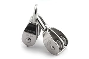 JCBIZ 2-Pack M20 Double Pulley Block Stainless Steel Heavy Duty Hardware Double Wheel Swivel Rigging Lifting Wheel Fixed Pulley for Wire Rope Loading 75kg