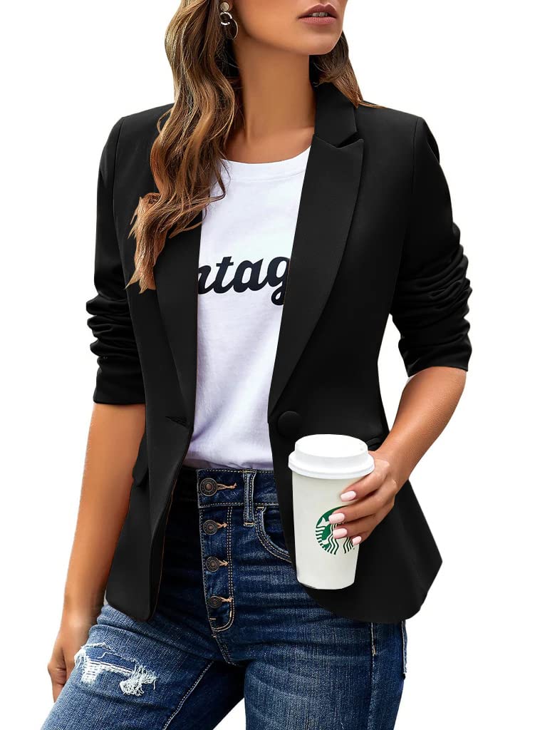 Photo 1 of Womens Casual Blazers Open Front Long Sleeve Work Office Jackets Blazer Black