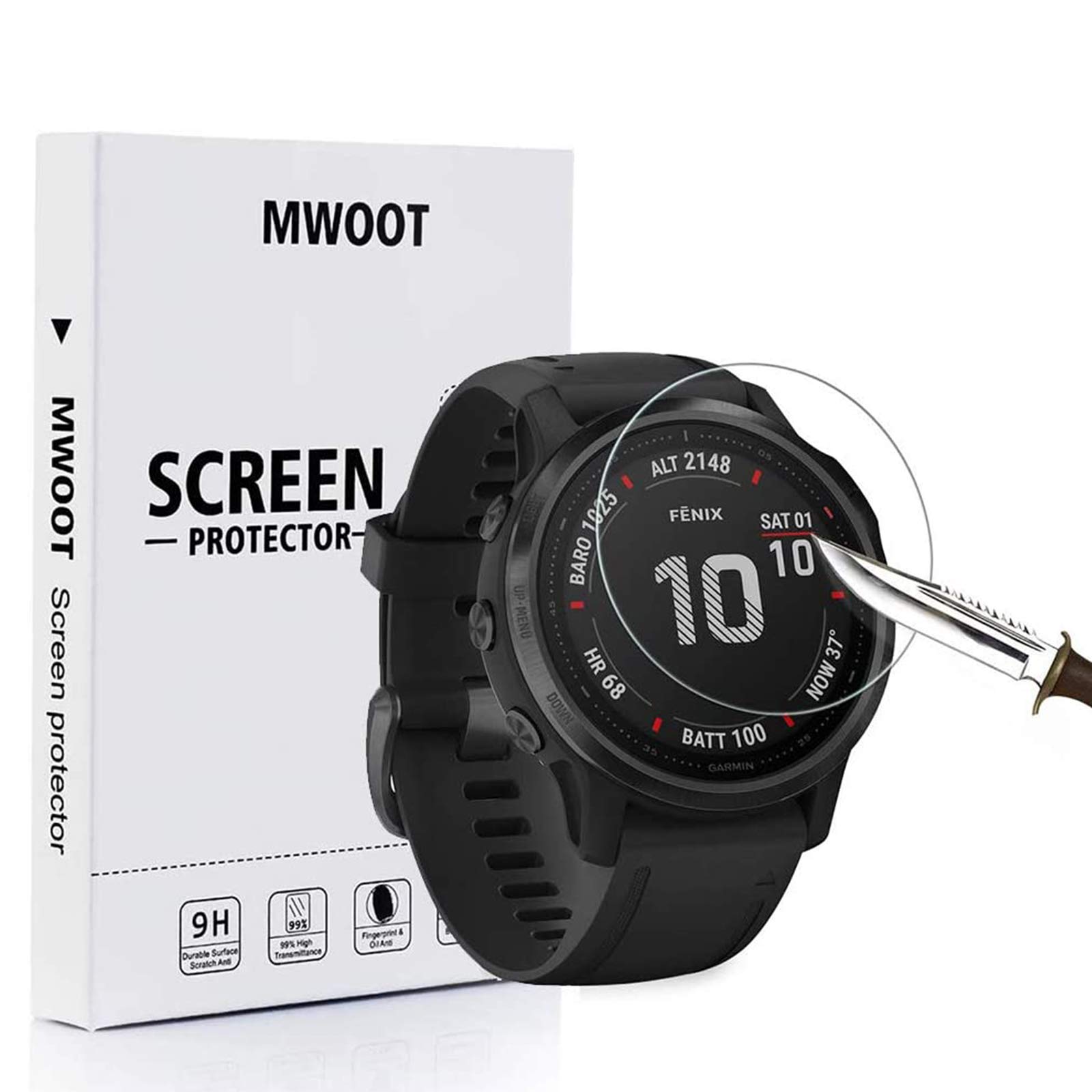MWOOT Pack of 4 Screen Protector Glass Tempered Compatible with Garmin Fenix 6S and 6S Pro, 2.5D HD 9H Hardness Anti-scratch Protective Glass Film for Smartwatch Screen Protectoin