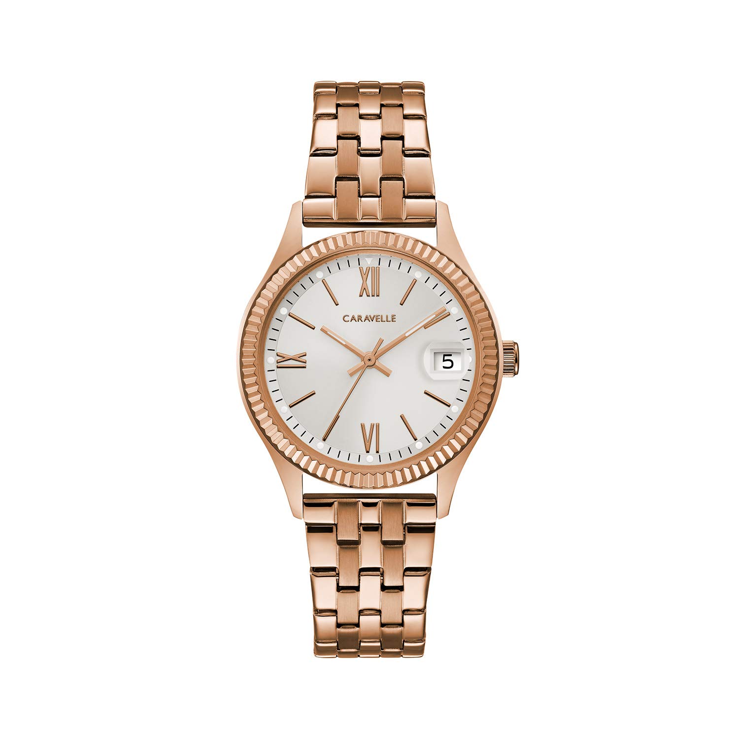 Caravelle by Bulova Dress Reloj de cuarzo para mujer, acero inoxidable, tono oro rosa (Modelo: 44M115)