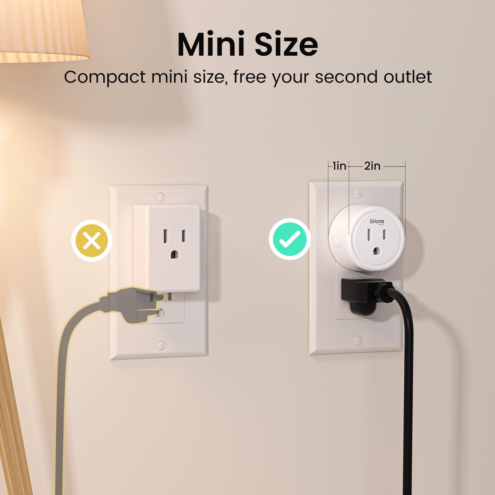 GHome Smart Plug Mini, WiFi Smart Outlet Plug Works with Alexa and Google Home, Timer Outlet with APP Control, 2.4GHz Network Only, No Hub Required, ETL FCC Listed (4 Pack), White - View 7